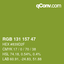 Color code: RGB 131 157 47 | qconv.com