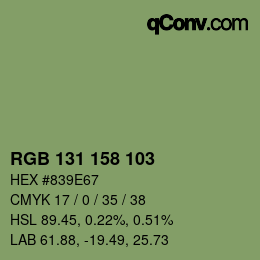 Color code: RGB 131 158 103 | qconv.com