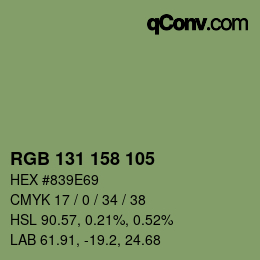 颜色代码: RGB 131 158 105 | qconv.com