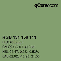 Color code: RGB 131 158 111 | qconv.com