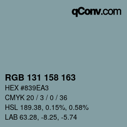 カラーコード: RGB 131 158 163 | qconv.com