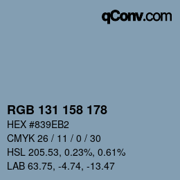 Color code: RGB 131 158 178 | qconv.com
