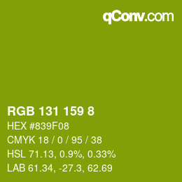 Color code: RGB 131 159 8 | qconv.com
