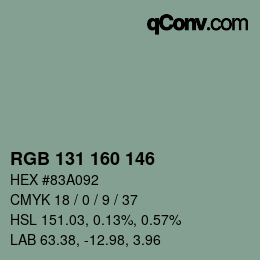 Código de color: RGB 131 160 146 | qconv.com