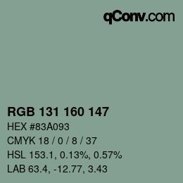 Farbcode: RGB 131 160 147 | qconv.com