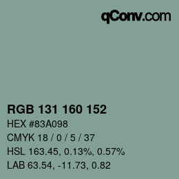 颜色代码: RGB 131 160 152 | qconv.com