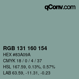 Farbcode: RGB 131 160 154 | qconv.com