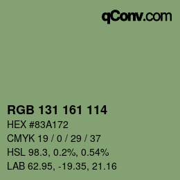 Color code: RGB 131 161 114 | qconv.com