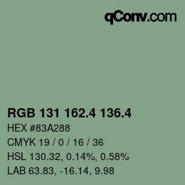 カラーコード: RGB 131 162.4 136.4 | qconv.com