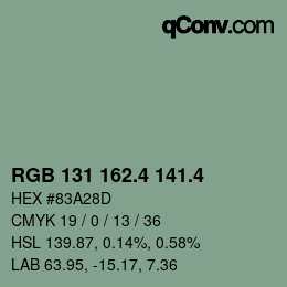 カラーコード: RGB 131 162.4 141.4 | qconv.com