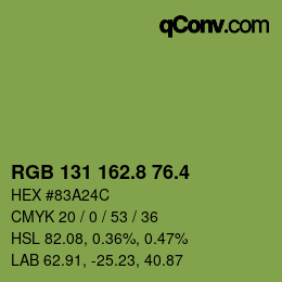 カラーコード: RGB 131 162.8 76.4 | qconv.com