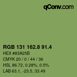 カラーコード: RGB 131 162.8 91.4 | qconv.com