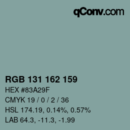 Color code: RGB 131 162 159 | qconv.com