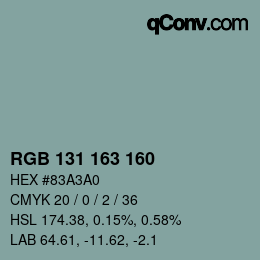 Color code: RGB 131 163 160 | qconv.com