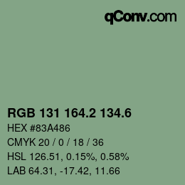 カラーコード: RGB 131 164.2 134.6 | qconv.com