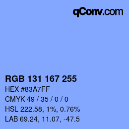 Color code: RGB 131 167 255 | qconv.com