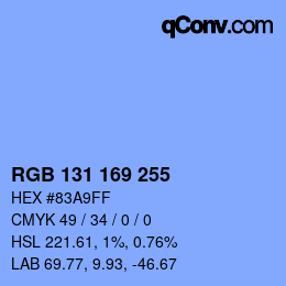 Color code: RGB 131 169 255 | qconv.com