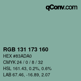 Color code: RGB 131 173 160 | qconv.com