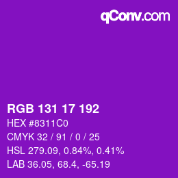 颜色代码: RGB 131 17 192 | qconv.com