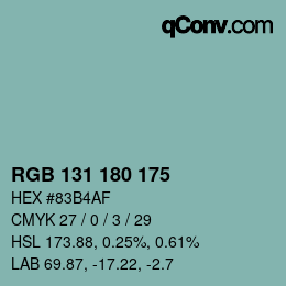 Código de color: RGB 131 180 175 | qconv.com