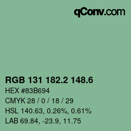 カラーコード: RGB 131 182.2 148.6 | qconv.com