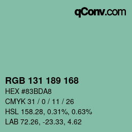 Color code: RGB 131 189 168 | qconv.com