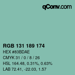 Color code: RGB 131 189 174 | qconv.com
