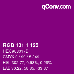 カラーコード: RGB 131 1 125 | qconv.com