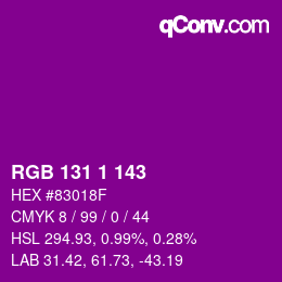 Color code: RGB 131 1 143 | qconv.com
