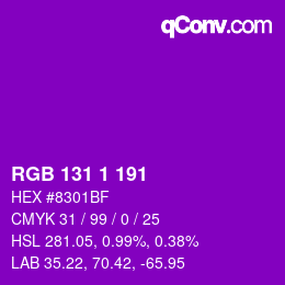 Color code: RGB 131 1 191 | qconv.com