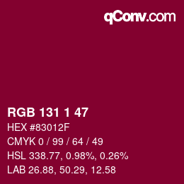 カラーコード: RGB 131 1 47 | qconv.com