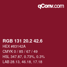 カラーコード: RGB 131 20.2 42.6 | qconv.com