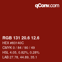 カラーコード: RGB 131 20.6 12.6 | qconv.com