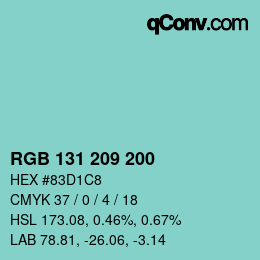 カラーコード: RGB 131 209 200 | qconv.com