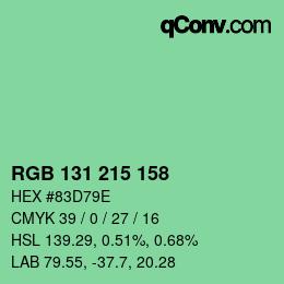 カラーコード: RGB 131 215 158 | qconv.com