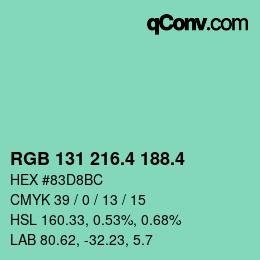 カラーコード: RGB 131 216.4 188.4 | qconv.com