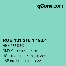 カラーコード: RGB 131 216.4 193.4 | qconv.com
