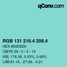 カラーコード: RGB 131 216.4 208.4 | qconv.com