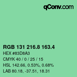 カラーコード: RGB 131 216.8 163.4 | qconv.com