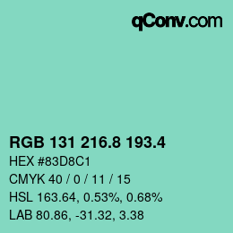 カラーコード: RGB 131 216.8 193.4 | qconv.com