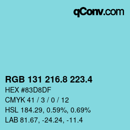 カラーコード: RGB 131 216.8 223.4 | qconv.com