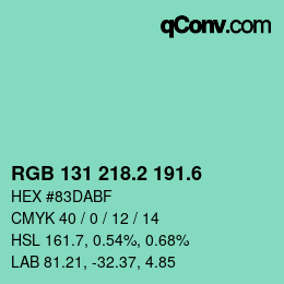カラーコード: RGB 131 218.2 191.6 | qconv.com