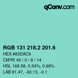 カラーコード: RGB 131 218.2 201.6 | qconv.com