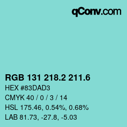 カラーコード: RGB 131 218.2 211.6 | qconv.com