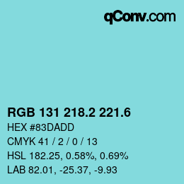 カラーコード: RGB 131 218.2 221.6 | qconv.com