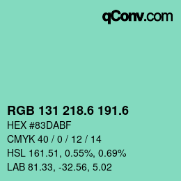 カラーコード: RGB 131 218.6 191.6 | qconv.com