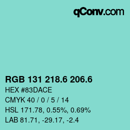 カラーコード: RGB 131 218.6 206.6 | qconv.com