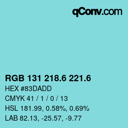 カラーコード: RGB 131 218.6 221.6 | qconv.com