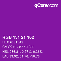 Color code: RGB 131 21 162 | qconv.com