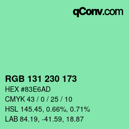 颜色代码: RGB 131 230 173 | qconv.com